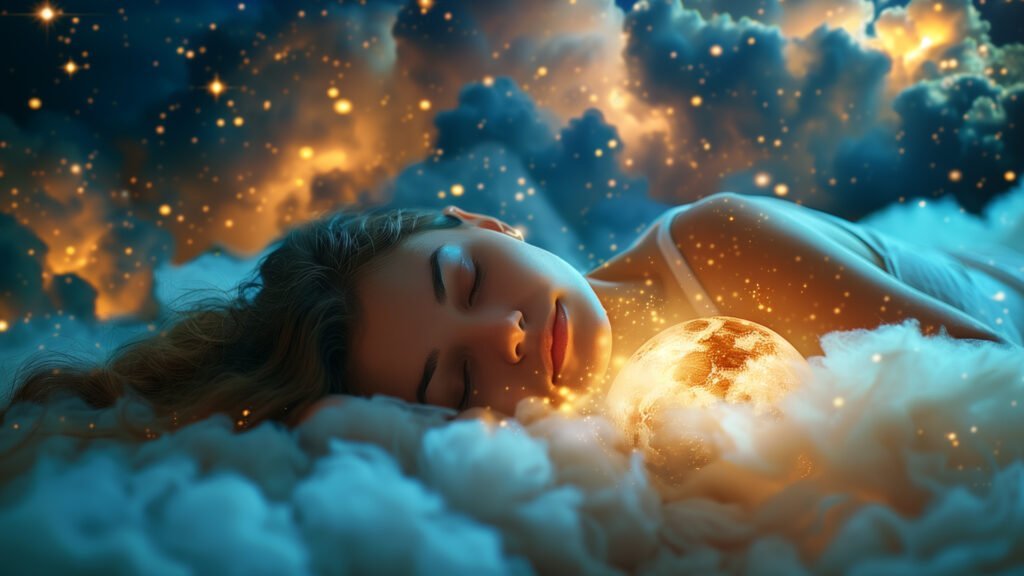 Lucid dreaming where the dreamer is aware and can control their dream.